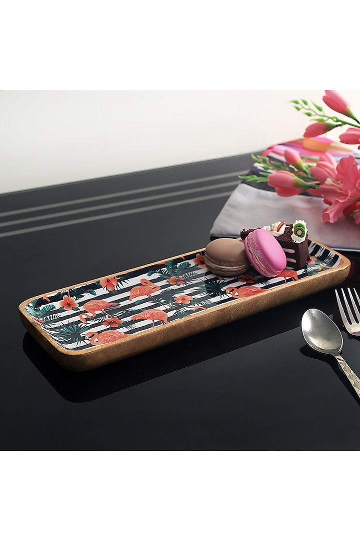 Multi-Colored Mango Wood Flamingo Printed Rectangular Serving Tray by A Vintage Affair at Pernia's Pop Up Shop