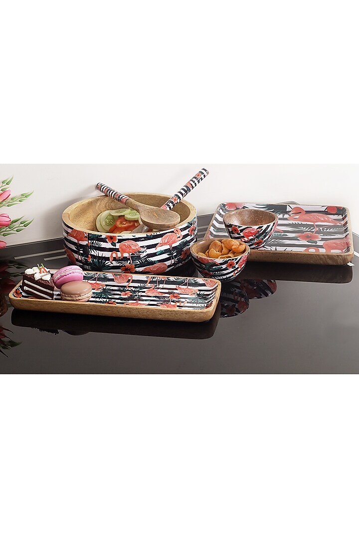 Multi-Colored Mango Wood Flamingo Printed Rectangular Serving Tray by A Vintage Affair at Pernia's Pop Up Shop