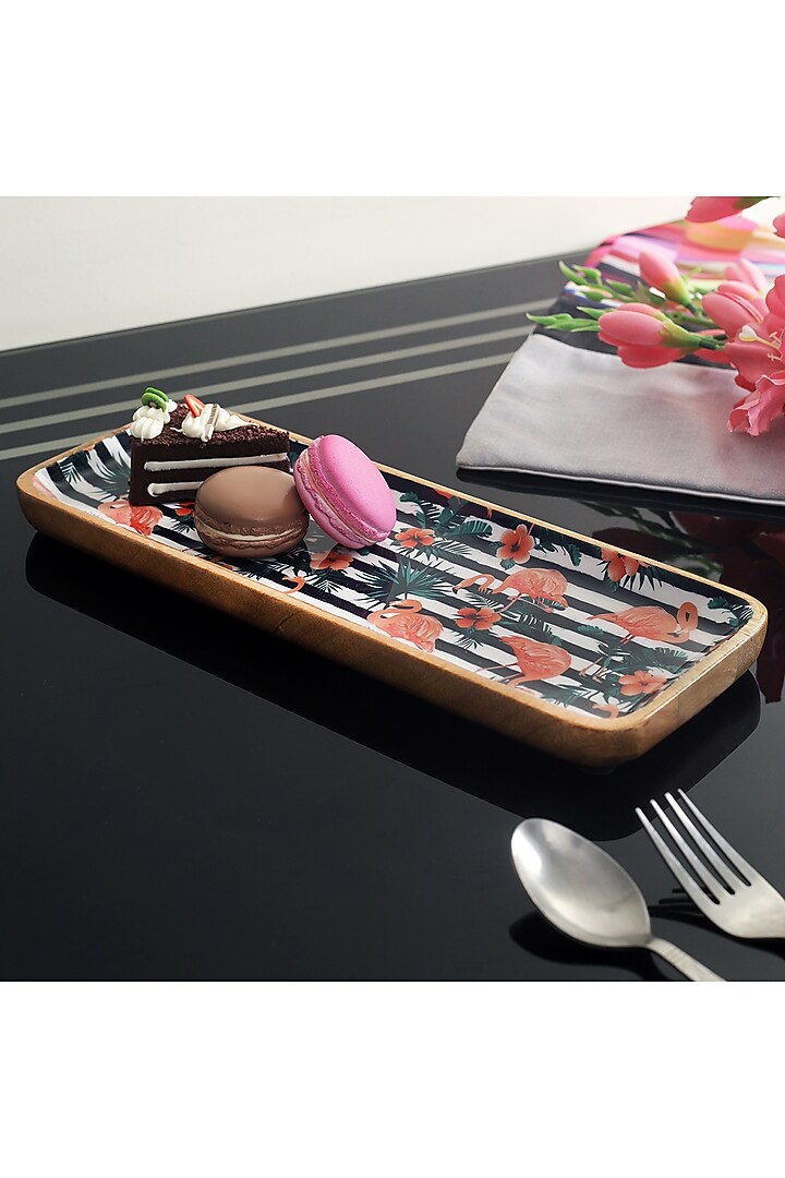 Multi-Colored Mango Wood Flamingo Printed Rectangular Serving Tray by A Vintage Affair at Pernia's Pop Up Shop