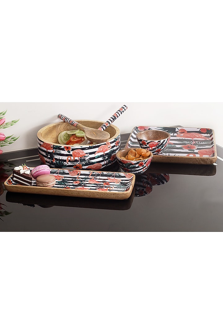 Multi-Colored Mango Wood Flamingo Printed Square Serving Tray by A Vintage Affair at Pernia's Pop Up Shop