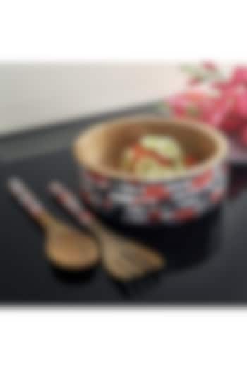 Multi-Colored Mango Wood Flamingo Printed Serving Bowl Set by A Vintage Affair at Pernia's Pop Up Shop