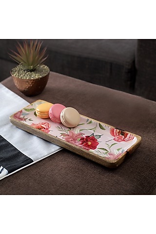 Pink Mango Wood Flamingo Printed Rectangular Serving Tray by A Vintage Affair