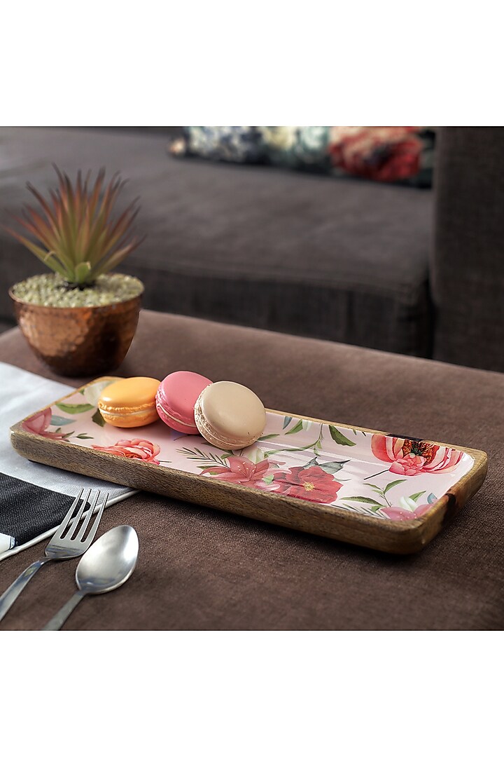 Pink Mango Wood Flamingo Printed Rectangular Serving Tray by A Vintage Affair at Pernia's Pop Up Shop