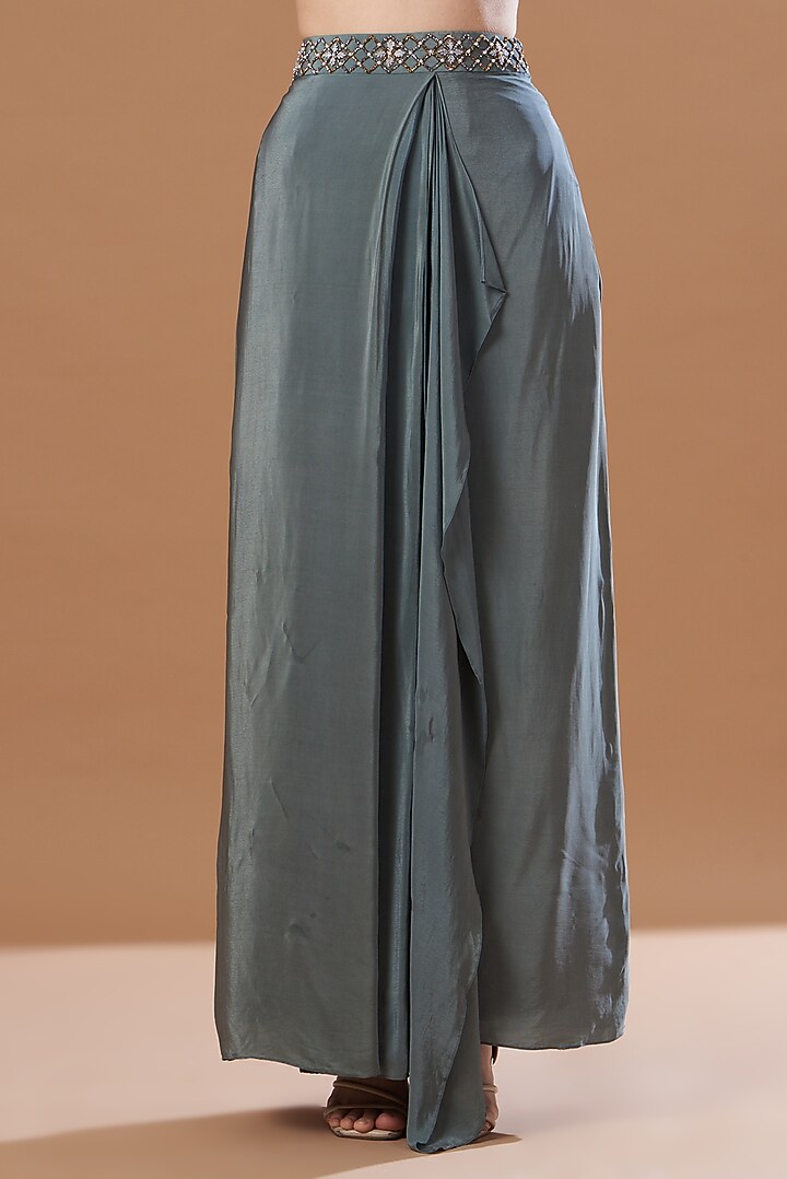 Grey Pre-Draped Printed Skirt Party Wear Saree Set by Anvita Jain Label at Pernia's Pop Up Shop