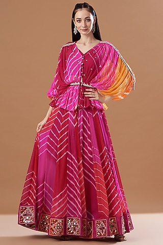 Multi- Colored Leheriya Printed Lehenga Set by Anvita Jain Label