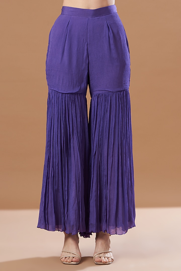 Purple & Sky Blue Printed Party Wear Sharara Set by Anvita Jain Label at Pernia's Pop Up Shop