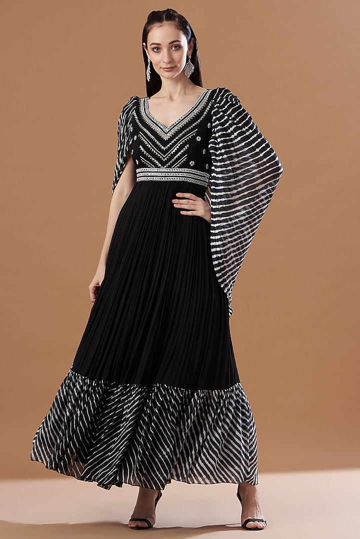 Black Georgette Printed Gown by Anvita Jain Label