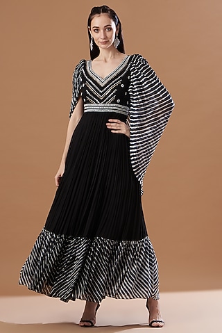 Black Georgette Printed Gown by Anvita Jain Label
