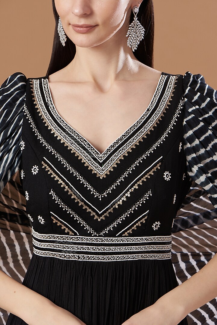 Black Georgette Printed Engagement Gown by Anvita Jain Label at Pernia's Pop Up Shop