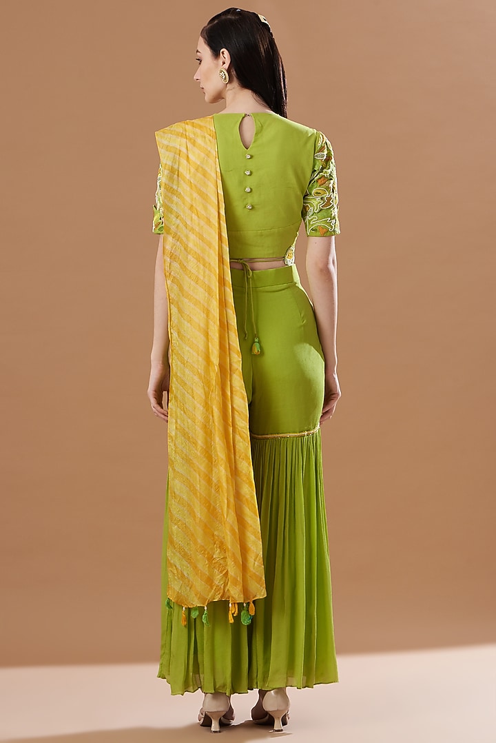 Lime Green Tussar Silk Party Wear Sharara Set by Anvita Jain Label at Pernia's Pop Up Shop