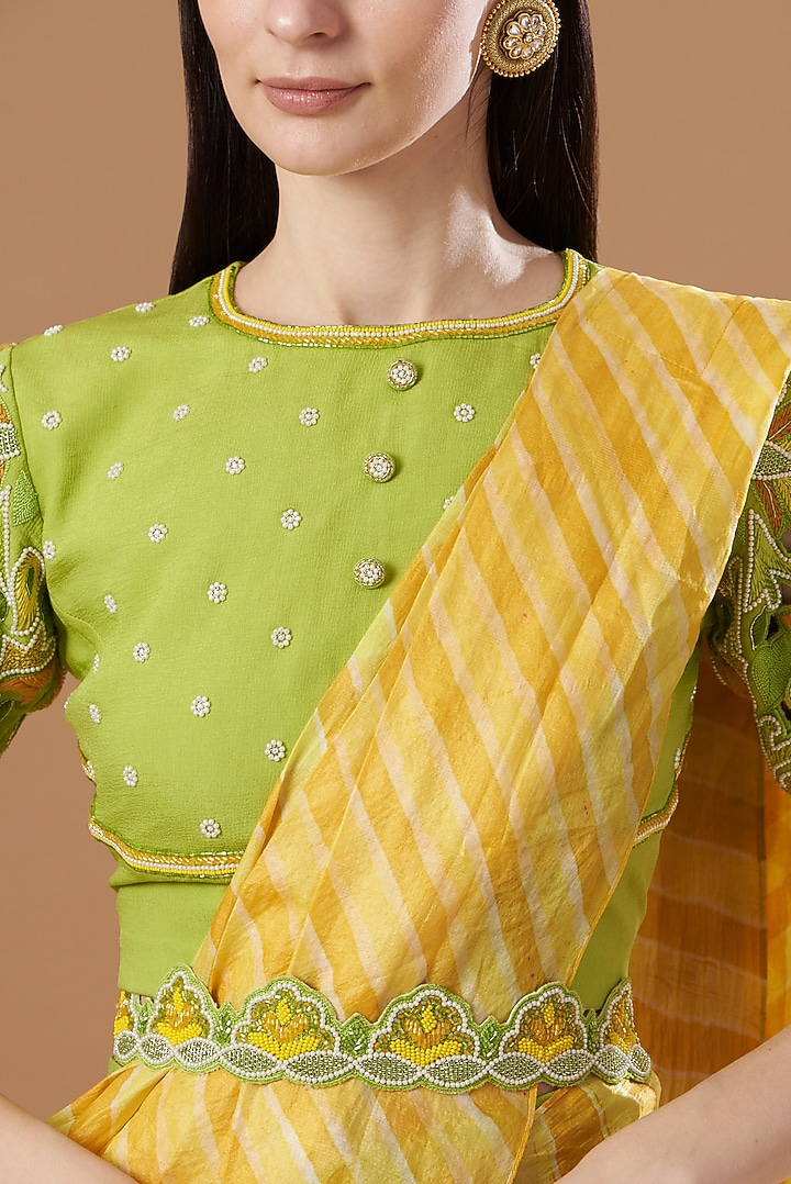 Lime Green Tussar Silk Party Wear Sharara Set by Anvita Jain Label at Pernia's Pop Up Shop