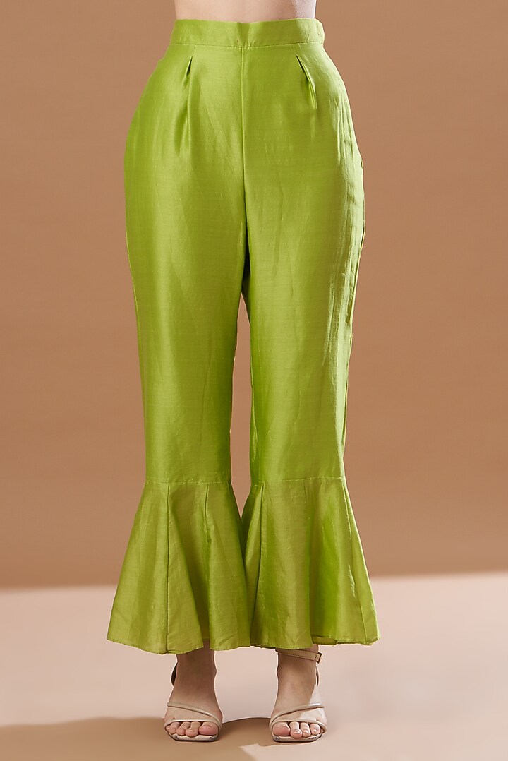 Lime Green Tussar Silk & Chanderi Party Wear Sharara Set by Anvita Jain Label at Pernia's Pop Up Shop