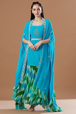 Blue Embroidered Cape Set by Anvita Jain Label