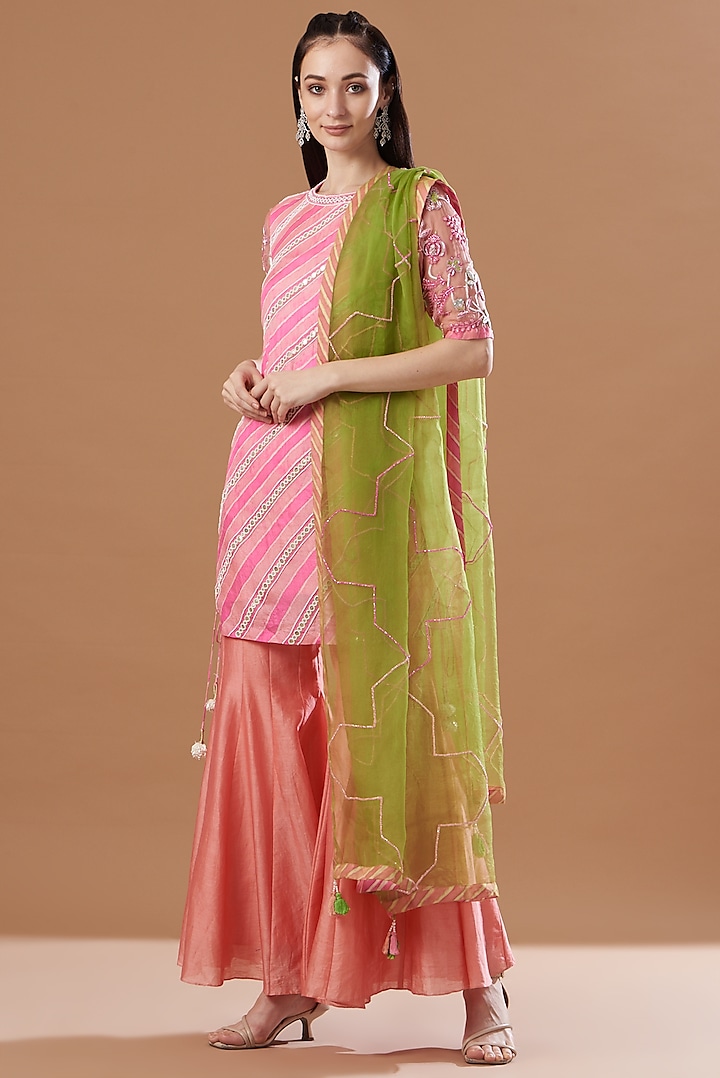 Blush Pink Leheriya Printed Tunic Set by Anvita Jain Label