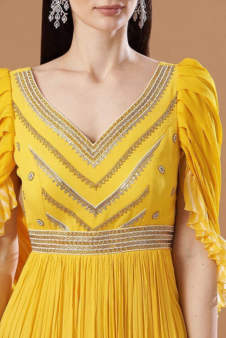 Yellow Leheriya Printed Engagement Gown by Anvita Jain Label at Pernia's Pop Up Shop