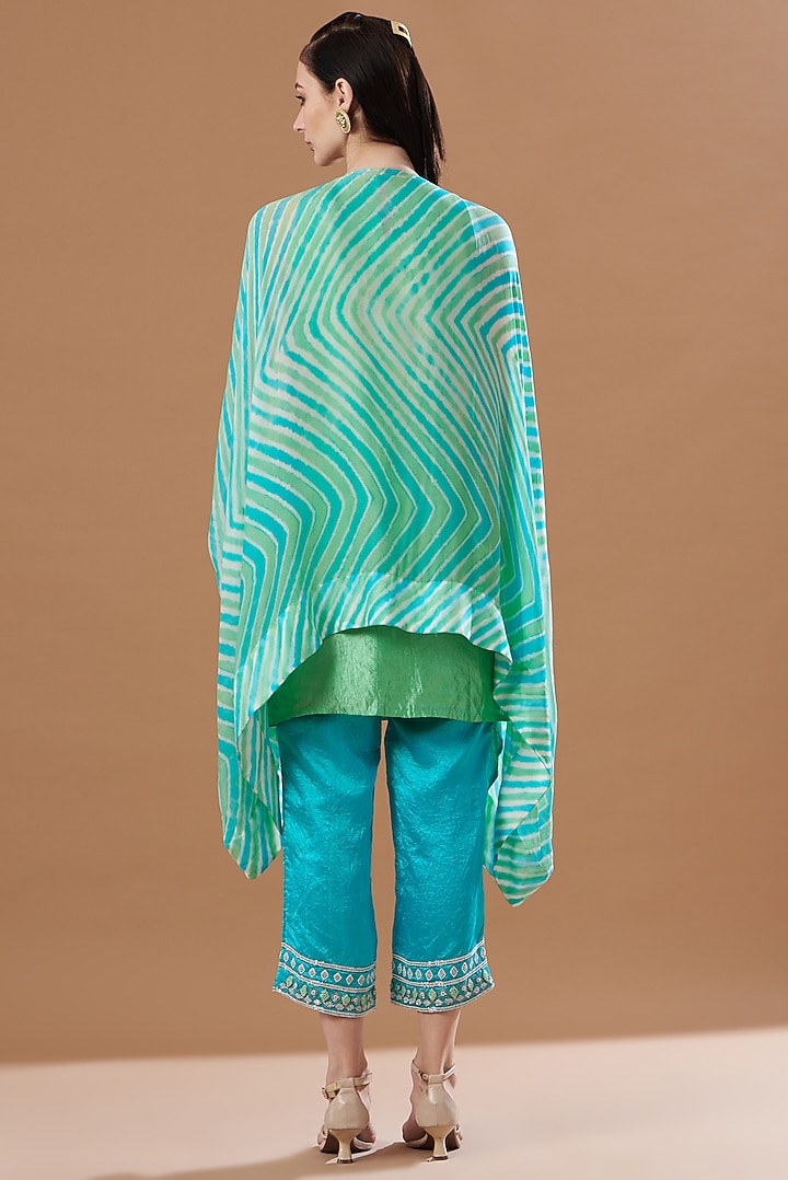 Turquoise Leheriya Printed Cape Set by Anvita Jain Label at Pernia's Pop Up Shop