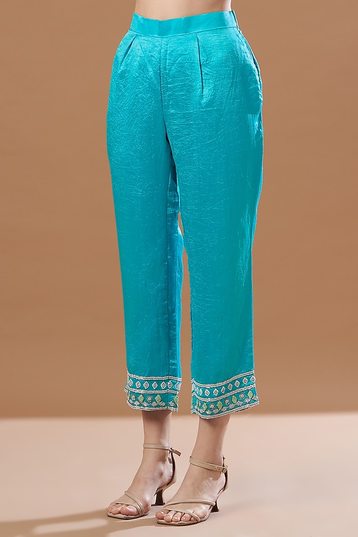 Turquoise Leheriya Printed Cape Set by Anvita Jain Label at Pernia's Pop Up Shop