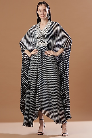 Black Leheriya Printed Kaftan by Anvita Jain Label