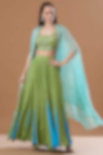 Green Georgette Skirt Set by Anvita Jain Label