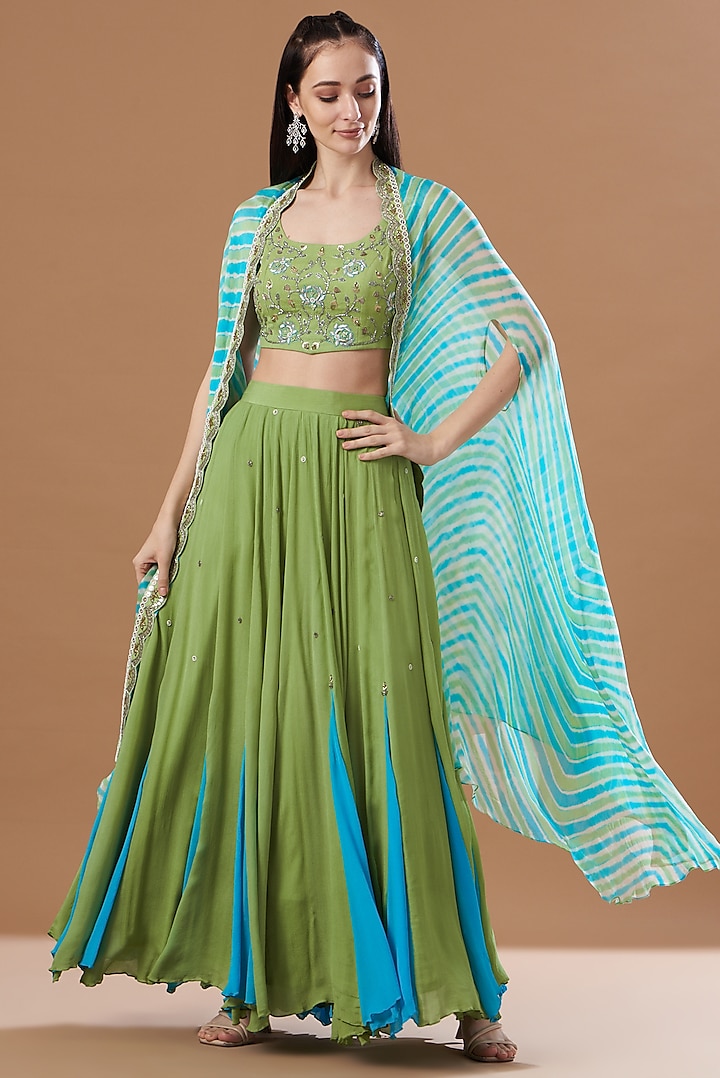 Green Georgette Skirt Set by Anvita Jain Label