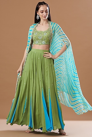 Green Georgette Skirt Set by Anvita Jain Label