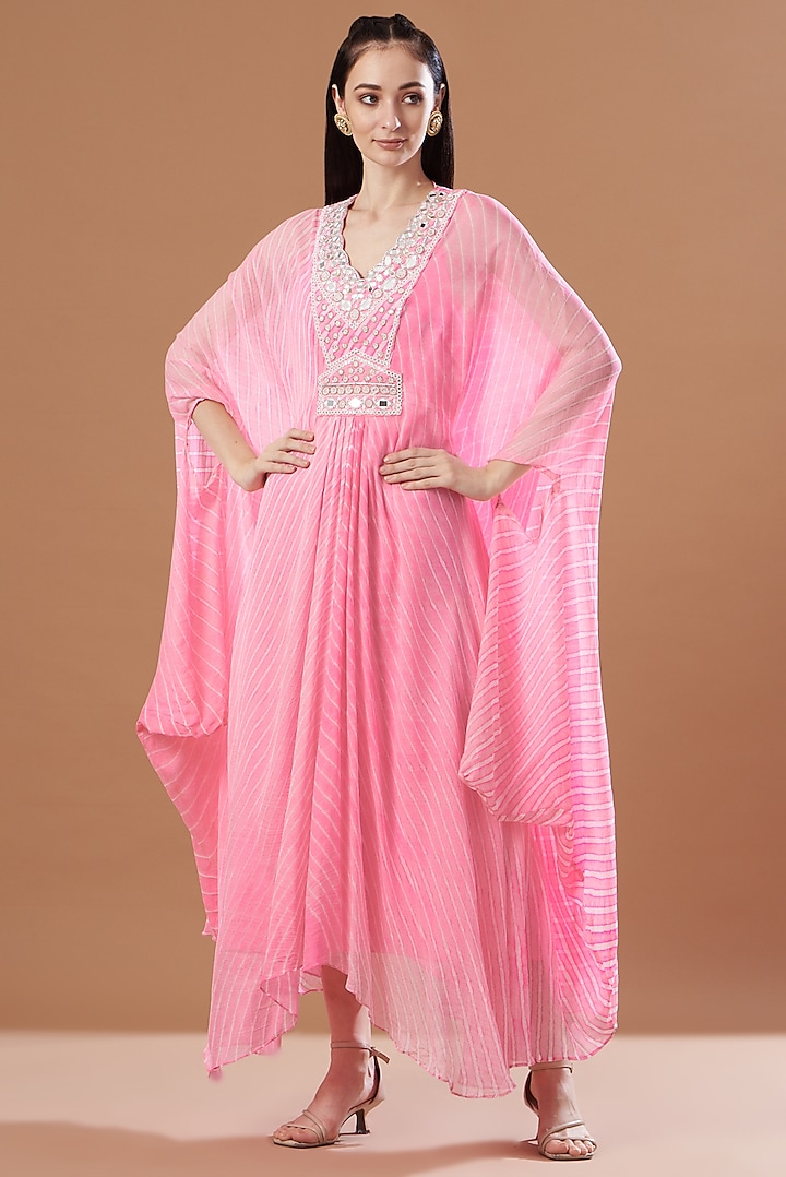Blush Pink Leheriya Printed Kaftan Set by Anvita Jain Label
