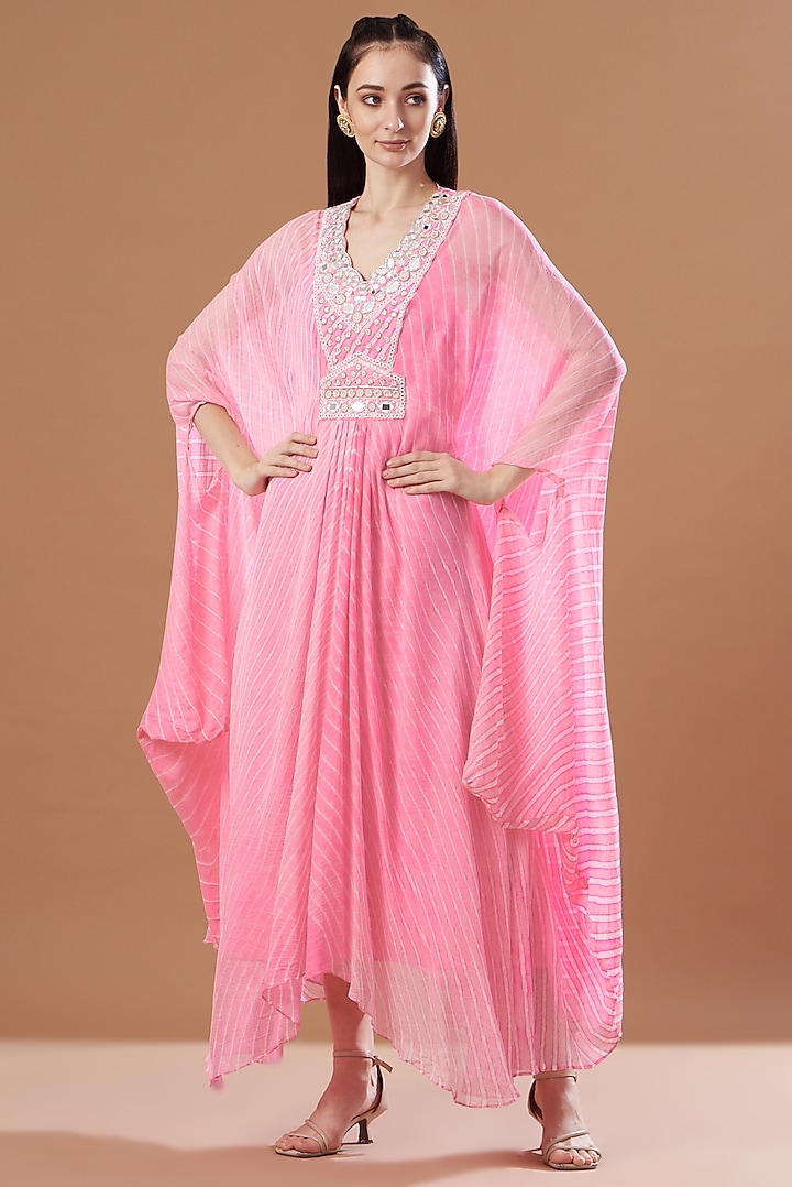 Blush Pink Leheriya Printed Kaftan Set by Anvita Jain Label at Pernia's Pop Up Shop