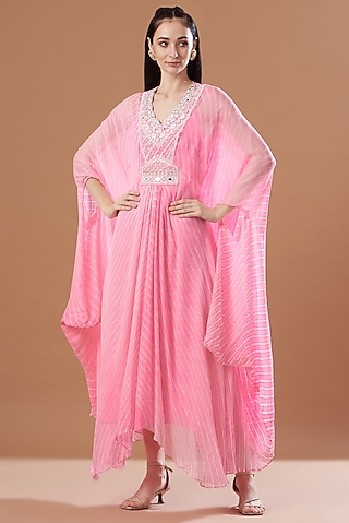 Blush Pink Leheriya Printed Kaftan Set by Anvita Jain Label
