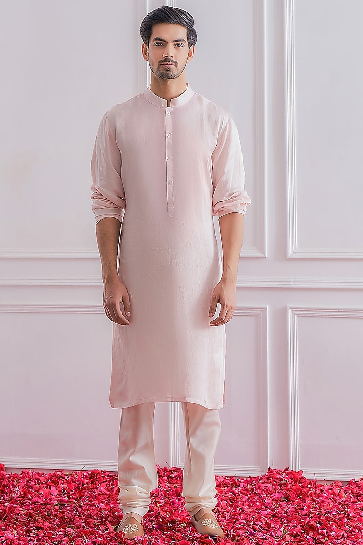 Powder Pink Kurta Set With Nehru Jacket by Ankit V Kapoor at Pernia's Pop Up Shop