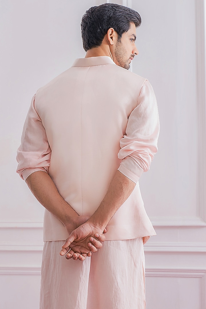 Powder Pink Hand Embroidered Nehru Jacket by Ankit V Kapoor at Pernia's Pop Up Shop