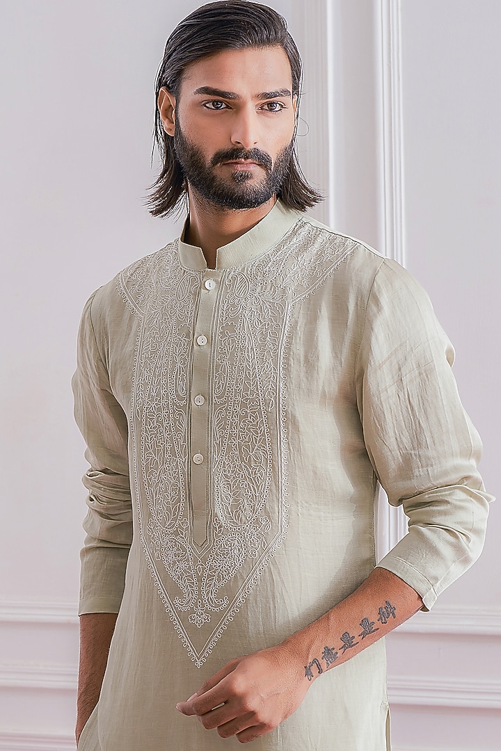 Mint Green Hand Embroidered Kurta Set by Ankit V Kapoor at Pernia's Pop Up Shop