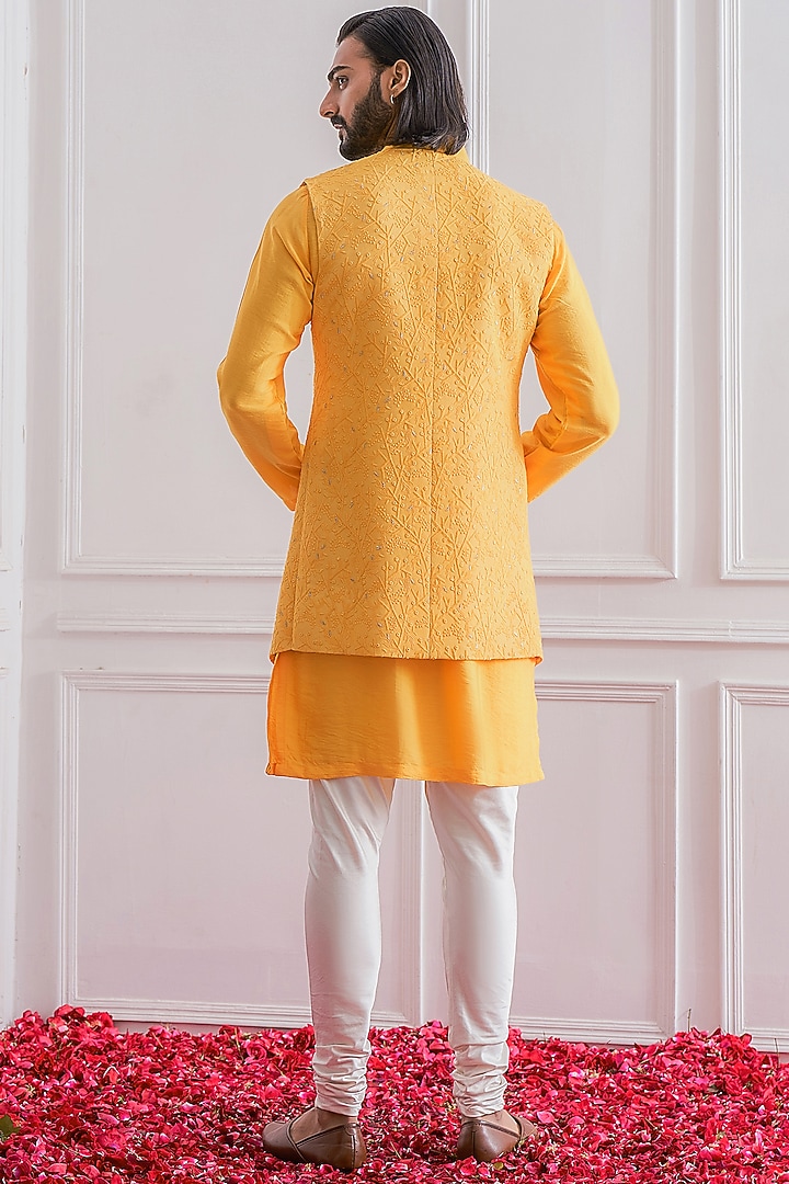 Mustard Pure Georgette Wedding Indowestern Set by Ankit V Kapoor at Pernia's Pop Up Shop