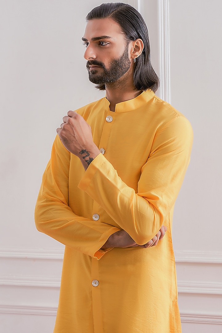 Mustard Cotton Silk Kurta Set by Ankit V Kapoor at Pernia's Pop Up Shop
