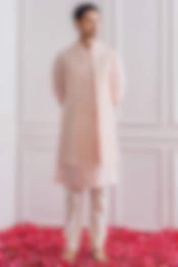 Powder Pink Kurta Set With Nehru Jacket by Ankit V Kapoor