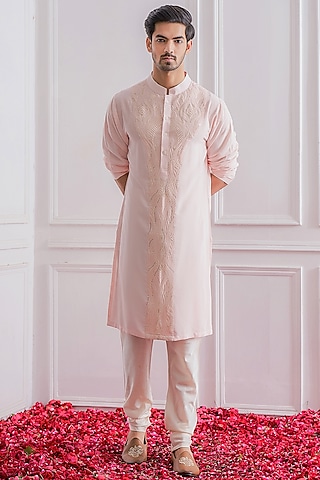 Powder Pink Machine Embroidered Kurta Set by Ankit V Kapoor