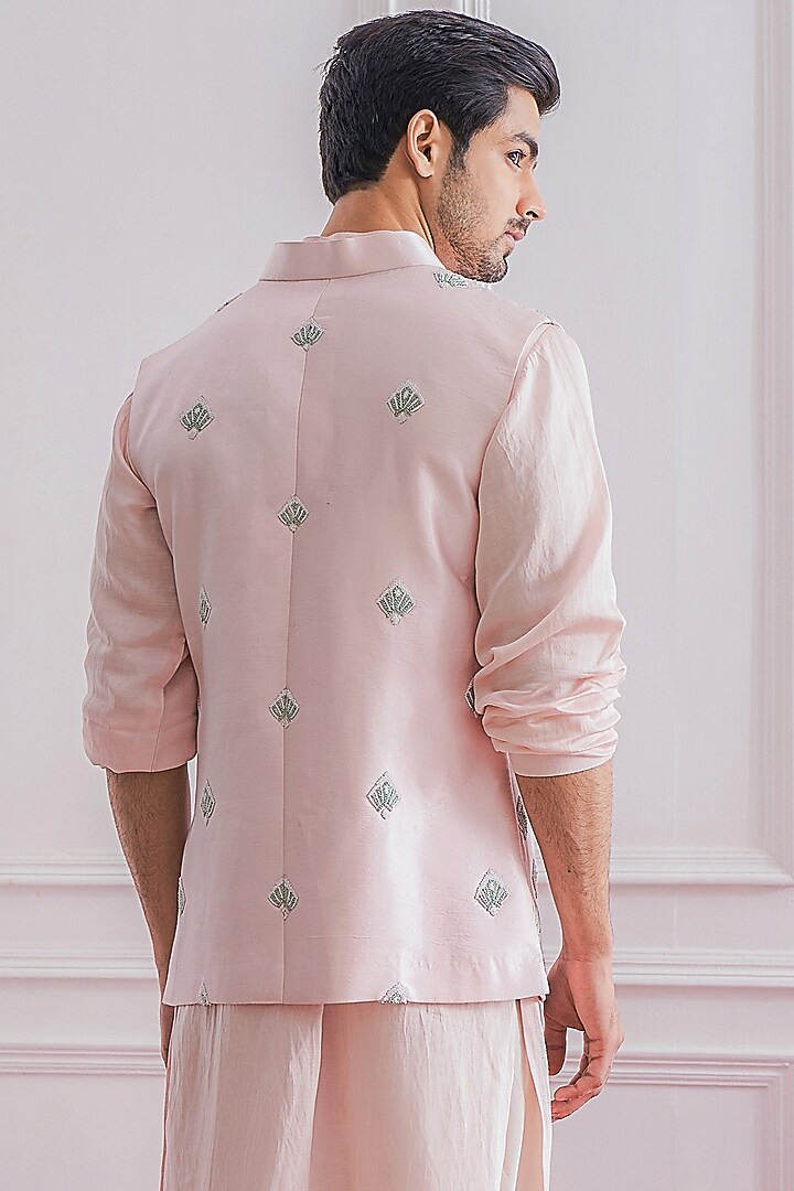 Powder Pink Embroidered Nehru Jacket by Ankit V Kapoor at Pernia's Pop Up Shop