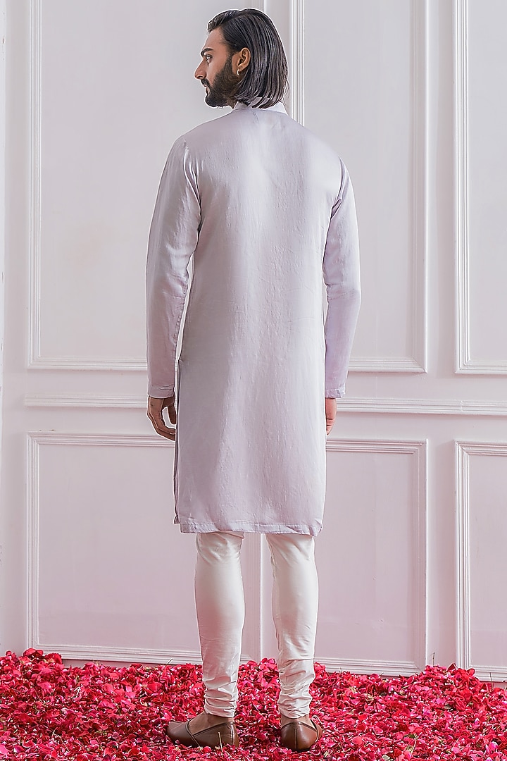 Light Grey Kurta Set With Nehru Jacket by Ankit V Kapoor at Pernia's Pop Up Shop