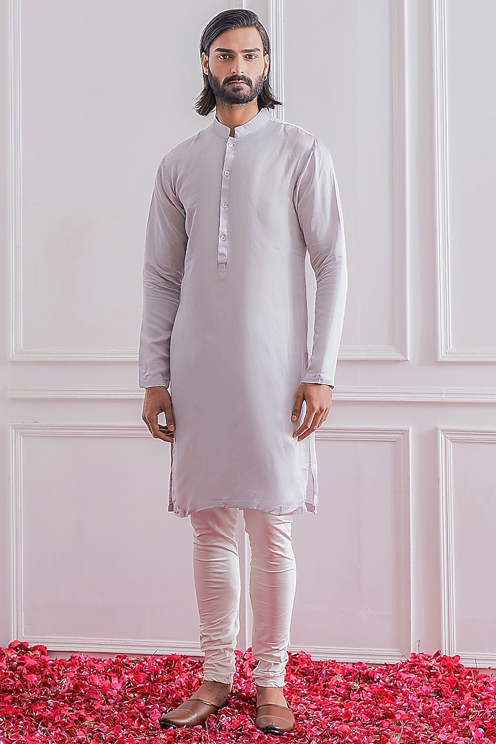 Light Grey Kurta Set With Nehru Jacket by Ankit V Kapoor at Pernia's Pop Up Shop