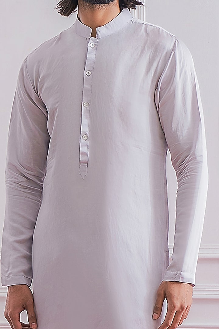 Light Grey Kurta Set With Nehru Jacket by Ankit V Kapoor at Pernia's Pop Up Shop
