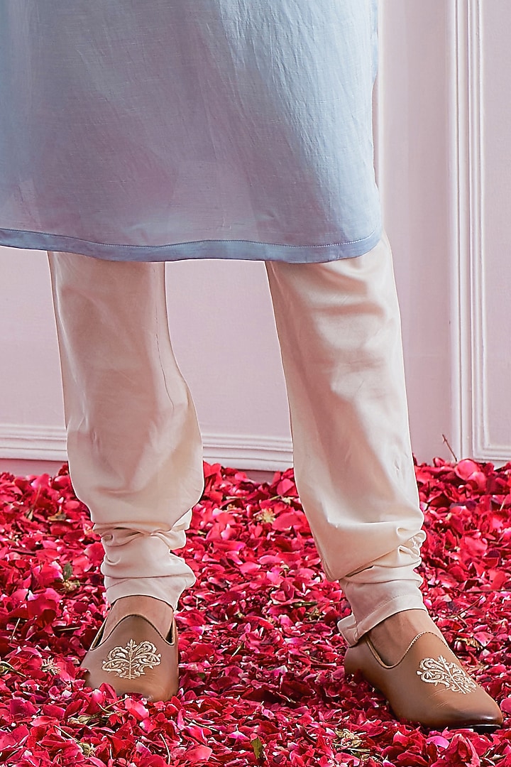 Powder Blue Pure Georgette Sequins & Thread Embroidered Lucknowi Nehru Jacket Set by Ankit V Kapoor at Pernia's Pop Up Shop