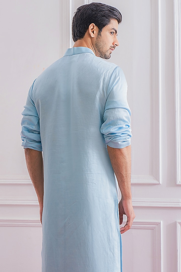 Powder Blue Pure Georgette Sequins & Thread Embroidered Lucknowi Nehru Jacket Set by Ankit V Kapoor at Pernia's Pop Up Shop
