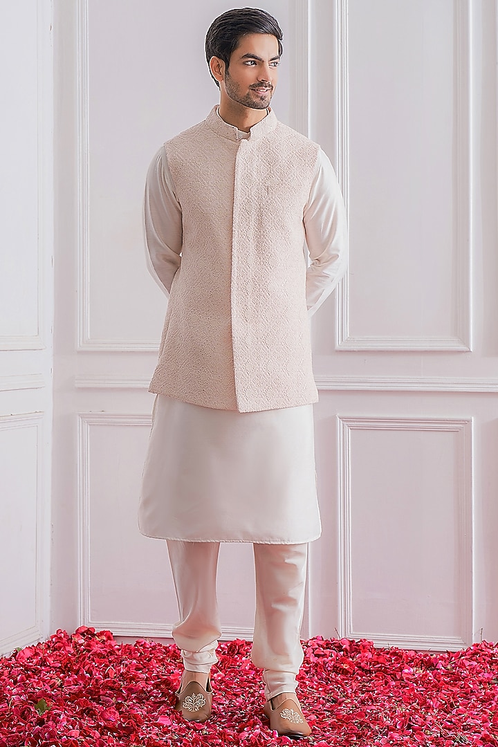 Powder Pink Lucknowi Nehru Jacket by Ankit V Kapoor
