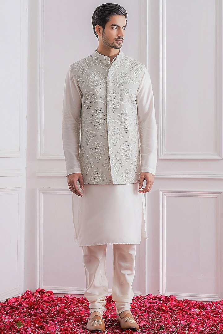 Ivory Kurta Set With Jacquard Nehru Jacket by Ankit V Kapoor at Pernia's Pop Up Shop