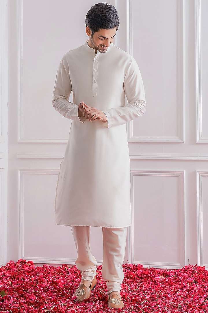 Ash Grey Pure Georgette Sequins Embroidered Lucknowi Nehru Jacket Set by Ankit V Kapoor at Pernia's Pop Up Shop
