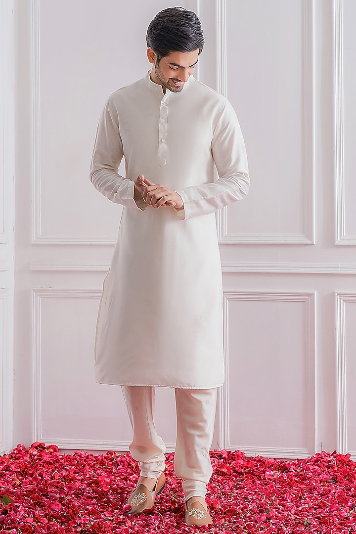 Yellow Pure Georgette Sequins Embroidered Lucknowi Nehru Jacket Set by Ankit V Kapoor at Pernia's Pop Up Shop