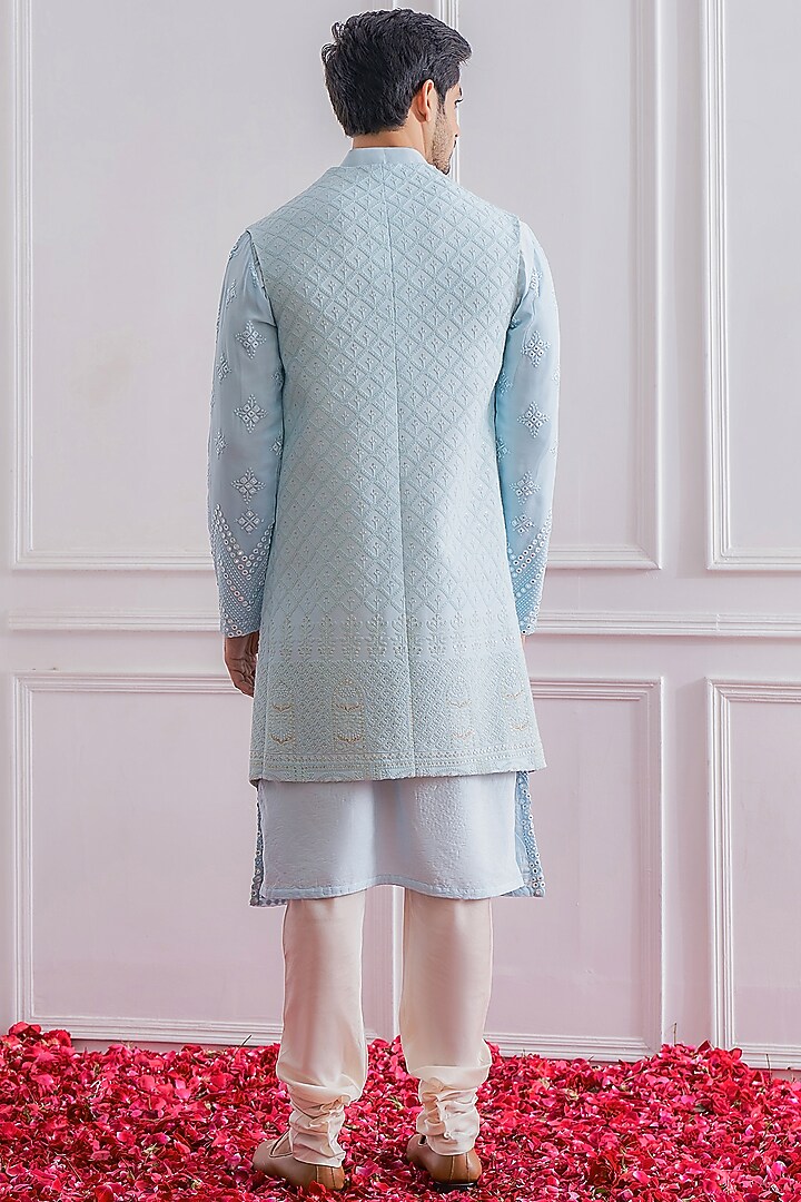 Powder Blue Embroidered Wedding Indowestern Set by Ankit V Kapoor at Pernia's Pop Up Shop