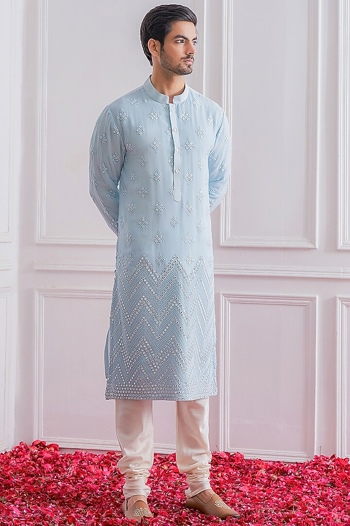 Powder Blue Embroidered Wedding Indowestern Set by Ankit V Kapoor at Pernia's Pop Up Shop