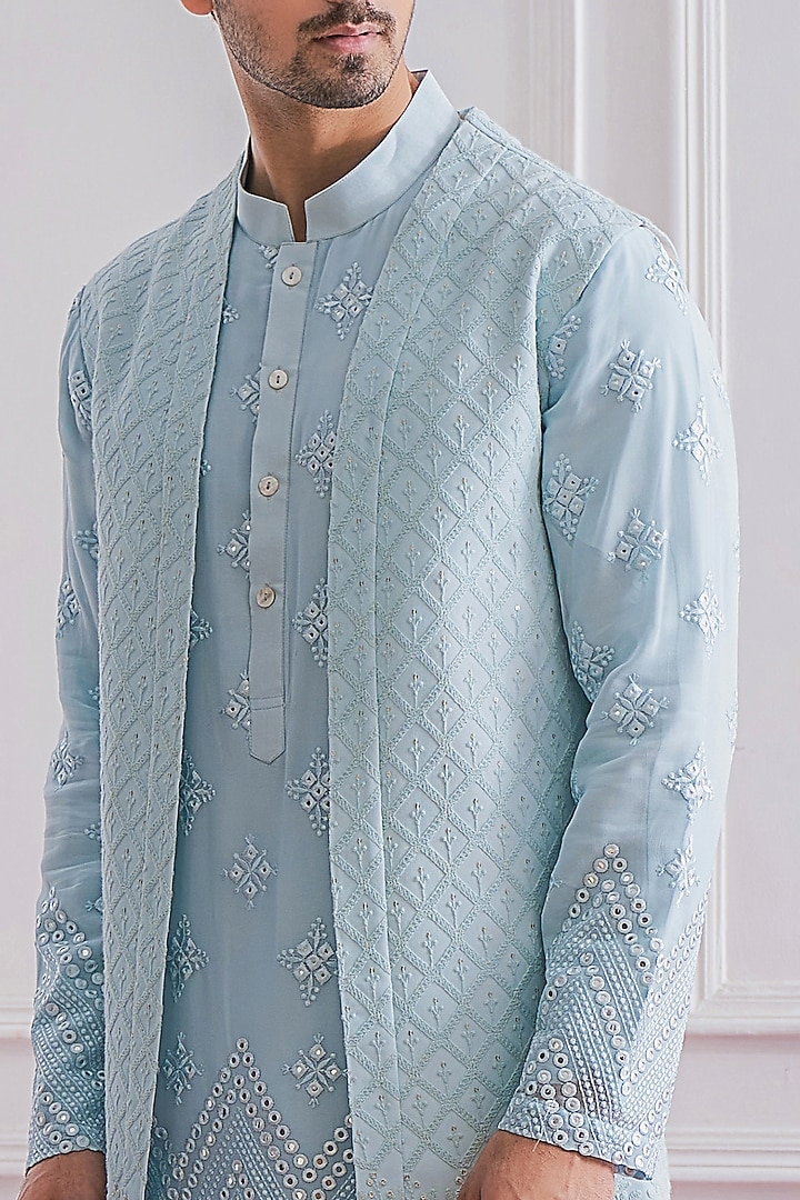 Powder Blue Embroidered Wedding Indowestern Set by Ankit V Kapoor at Pernia's Pop Up Shop