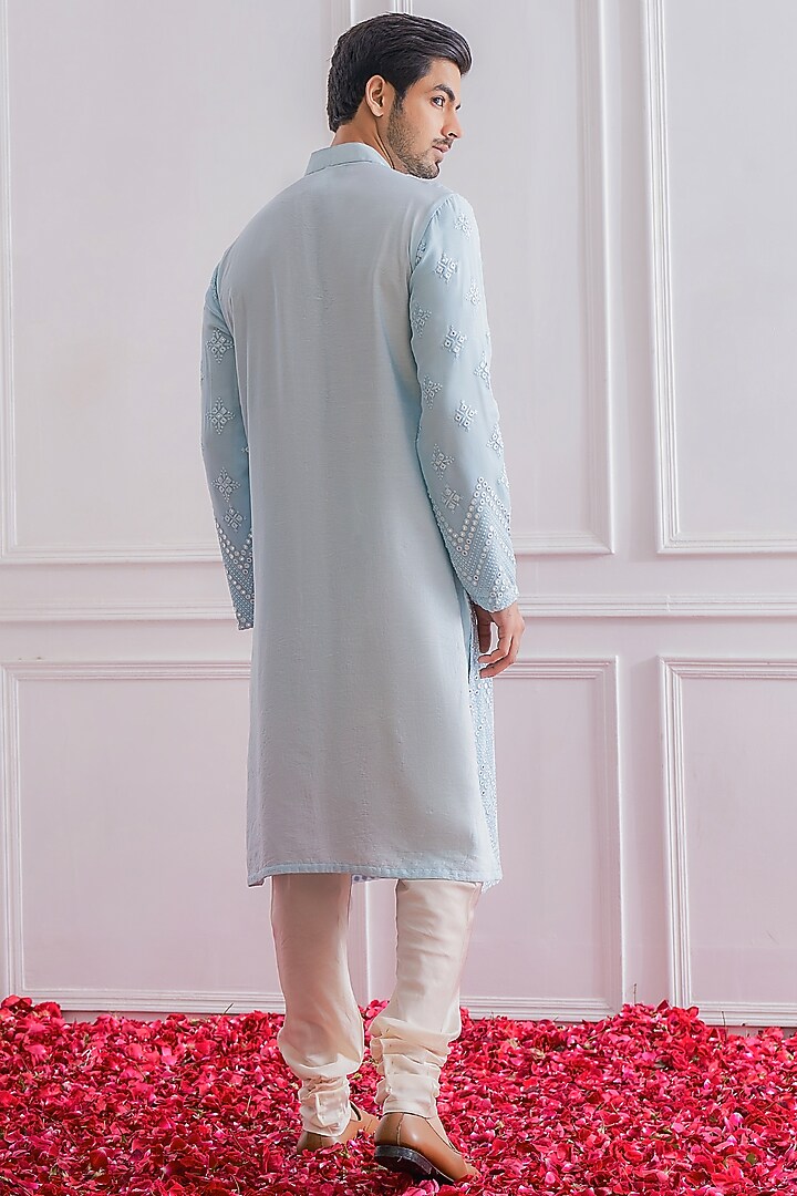 Powder Blue Embroidered Kurta Set by Ankit V Kapoor at Pernia's Pop Up Shop