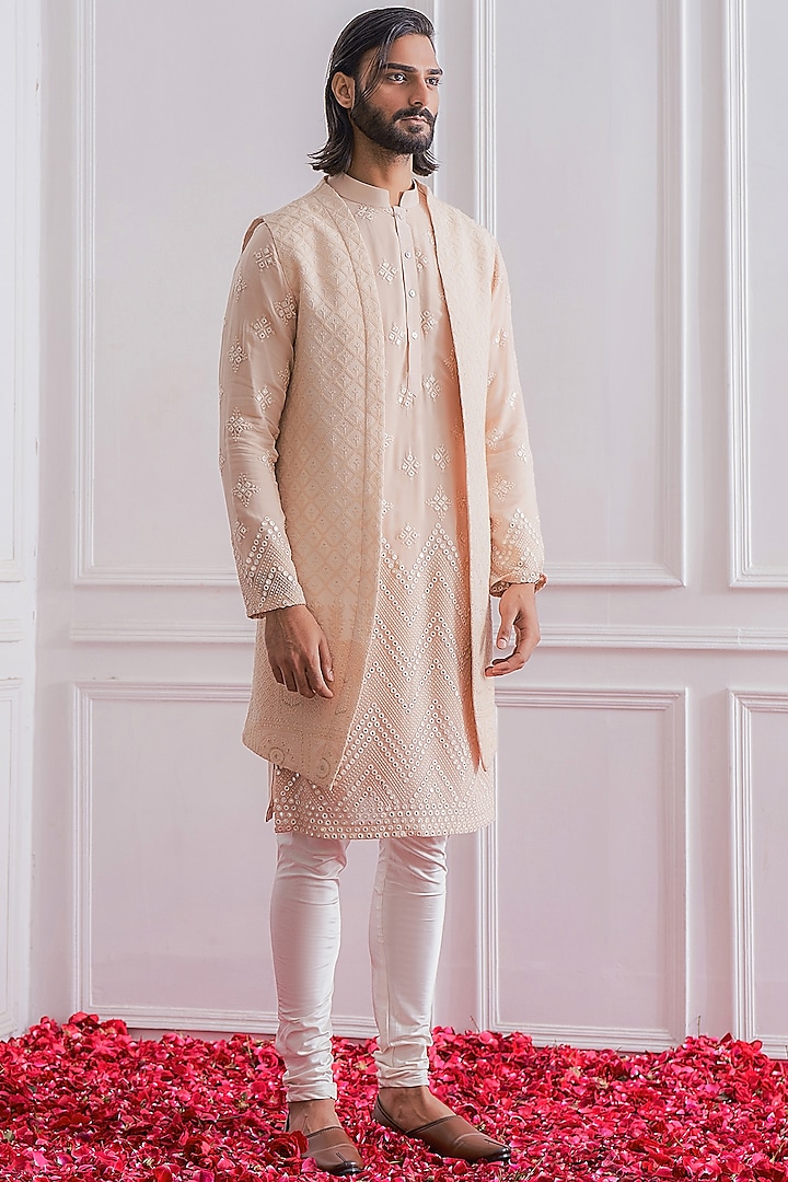 Dusty Rose Embroidered Indowestern Set by Ankit V Kapoor at Pernia's Pop Up Shop